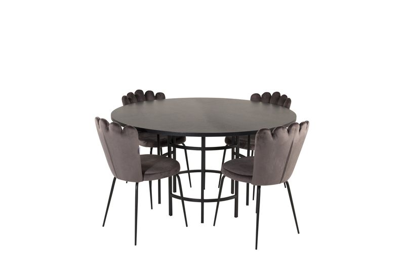 Venture Home Limhamn & Copenhagen 4 st Matstolar Grå + Runt Matbord ⌀140 Svart