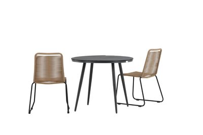 Venture Home Break & Lindos Runt Matbord ⌀90 Svart + 2 st Matstolar Brun