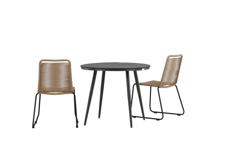 Venture Home Break & Lindos Runt Matbord ⌀90 Svart + 2 st Matstolar Brun