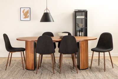 Venture Home Bianca & Polar Ovalt Matbord 200 x 90 Valnöt + 6 st Matstolar Svart