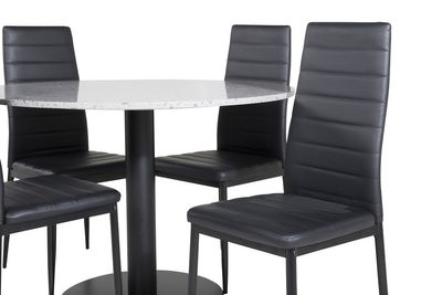 Venture Home Slim & Razzia 4 st Matstolar Svart + Runt Matbord Ø106 Grå
