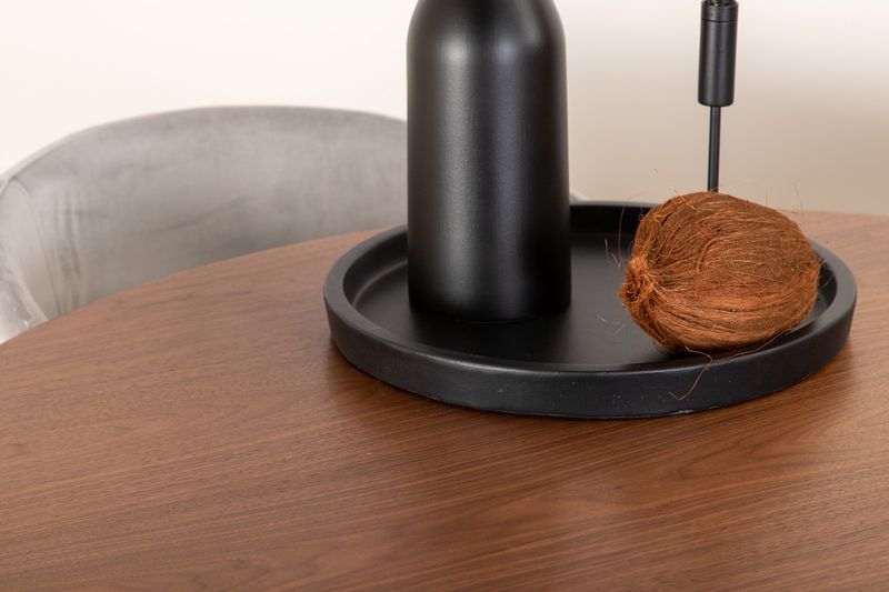 Venture Home Berit & Bianca 4 st Matstolar Grå + Runt Matbord ⌀110 Valnöt