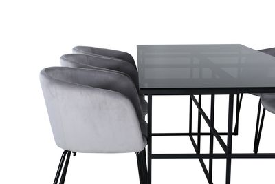 Venture Home Berit & Leif 6 st Matstolar Grå + Rektangulärt Matbord 200 x 90 Svart