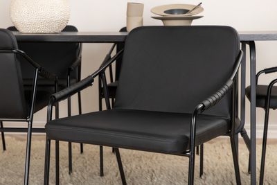 Venture Home Tvist & Uno 6 st Matstolar Svart + Rektangulärt Matbord 200 x 90 Svart