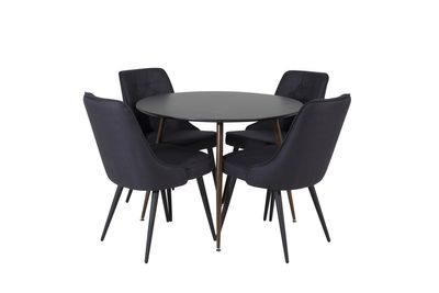 Venture Home Plaza & Velvet Deluxe Runt Matbord ⌀100 Svart + 4 st Matstolar Svart