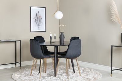 Venture Home Polar & Plaza 4 st Matstolar Svart + Runt Matbord ⌀100 Svart
