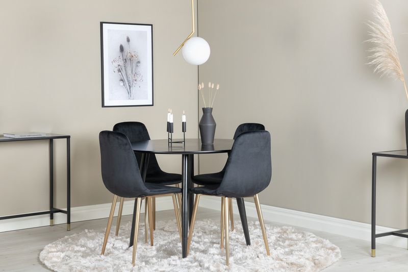 Venture Home Polar & Plaza 4 st Matstolar Svart + Runt Matbord ⌀100 Svart