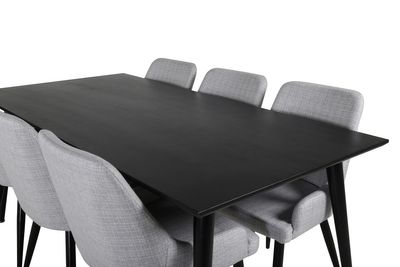 Venture Home Plaza & Dipp 6 st Matstolar Grå + Rektangulärt Matbord 180 x 90 Svart