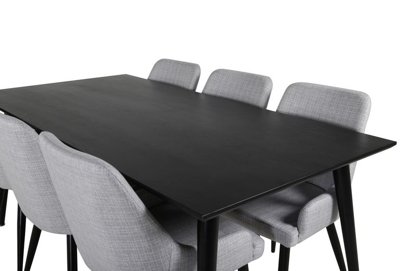 Venture Home Plaza & Dipp 6 st Matstolar Grå + Rektangulärt Matbord 180 x 90 Svart
