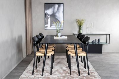 Venture Home Dipp & Polly Rektangulärt Matbord 180 x 90 Svart + 6 st Matstolar Svart