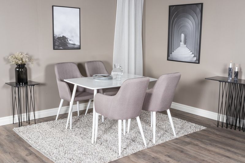 Venture Home Polar & Comfort Rektangulärt Matbord 120 x 75 Vit + Matstolar 4 st Grå