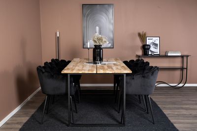 Venture Home Limhamn & Cirebon Matstolar Svart + Rektangulärt Matbord 200 x 90 Natur