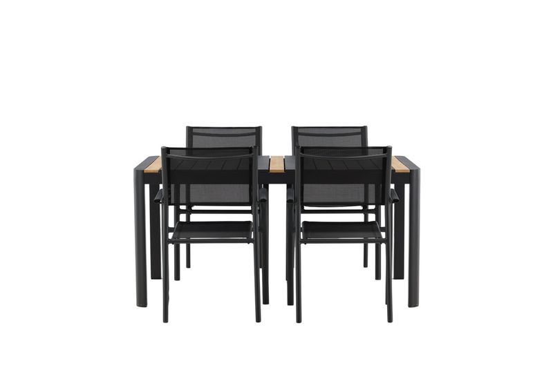 Venture Home Togo & Santorini Rektangulärt Matbord 150 x 90 Svart + 4 st Matstolar Svart