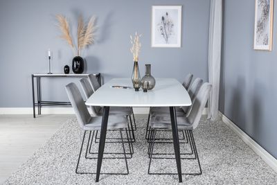 Venture Home Muce & Polar 6 st Matstolar Grå + Rektangulärt Matbord 240 x 100 Vit