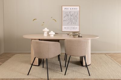 Venture Home Berit & Bianca 4 st Matstolar Beige + Ovalt Matbord 200 x 90 Vitputsad