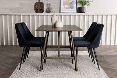 Venture Home Kaseidon & Night Rektangulärt Matbord 120 x 80 Mörkbrun + 4 st Matstolar Svart