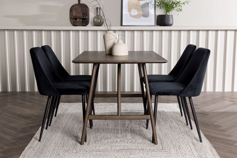 Venture Home Kaseidon & Night Rektangulärt Matbord 120 x 80 Mörkbrun + 4 st Matstolar Svart