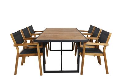 Venture Home Venice & Khung Matstolar 6-pack Natur + Rektangulärt Matbord 200 x 100 Natur