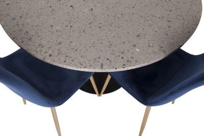 Venture Home Razzia & Polar Runt Matbord ⌀106 Grå + 4 st Matstolar Blå