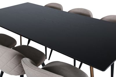 Venture Home Petra & Velvet Rektangulärt Matbord 190 x 90 Svart + 6 st Matstolar Beige