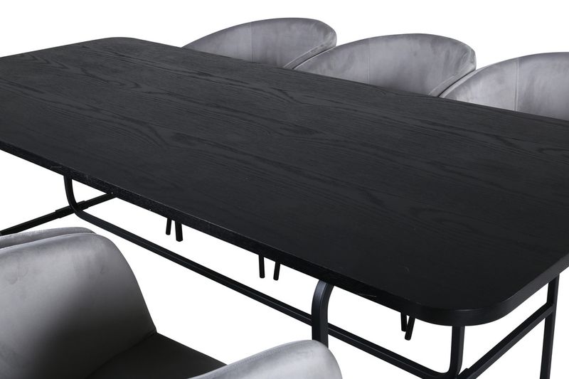 Venture Home Berit & Uno 6 st Matstolar Grå + Rektangulärt Matbord 200 x 90 Svart