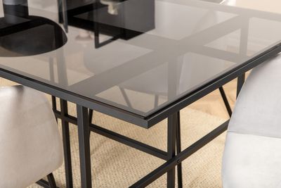 Venture Home Berit & Leif 6 st Matstolar Grå + Rektangulärt Matbord 200 x 90 Svart