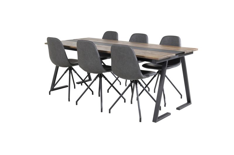 Venture Home Jakarta & Polar Rektangulärt Matbord 200 x 90 Svart + 6 st Matstolar Svart