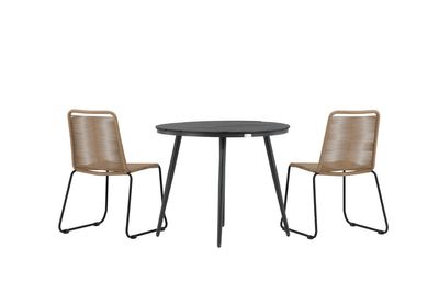 Venture Home Break & Lindos Runt Matbord ⌀90 Svart + 2 st Matstolar Brun