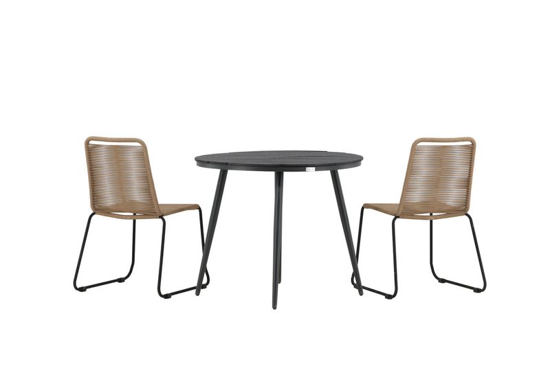 Venture Home Break & Lindos Runt Matbord ⌀90 Svart + 2 st Matstolar Brun