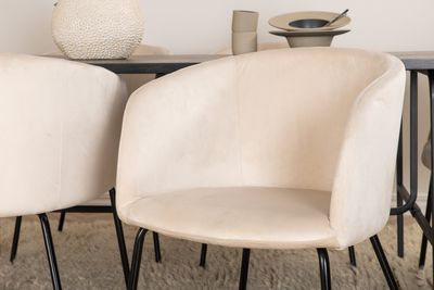 Venture Home Berit & Uno 6 st Matstolar Beige + Rektangulärt Matbord 200 x 90 Svart