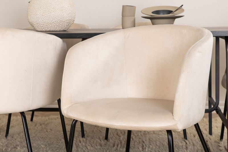 Venture Home Berit & Uno 6 st Matstolar Beige + Rektangulärt Matbord 200 x 90 Svart