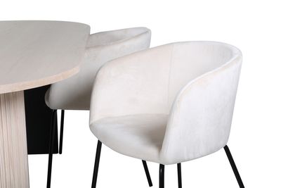 Venture Home Berit & Bianca 4 st Matstolar Beige + Ovalt Matbord 200 x 90 Vitputsad
