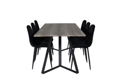 Venture Home Polar & Marina 6 st Matstolar Svart + Rektangulärt Matbord 180 x 90 Natur