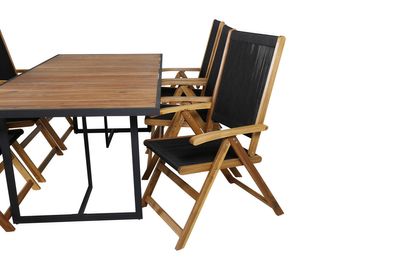 Venture Home Little John & Khung Matstolar 6-pack Svart + Rektangulärt Matbord 200 x 100 Natur