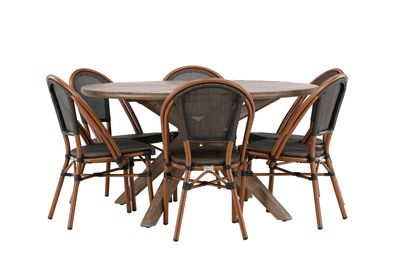 Venture Home Rosario & Guarda Runt Matbord ⌀140 Brun + 6 st Caféstolar Svart