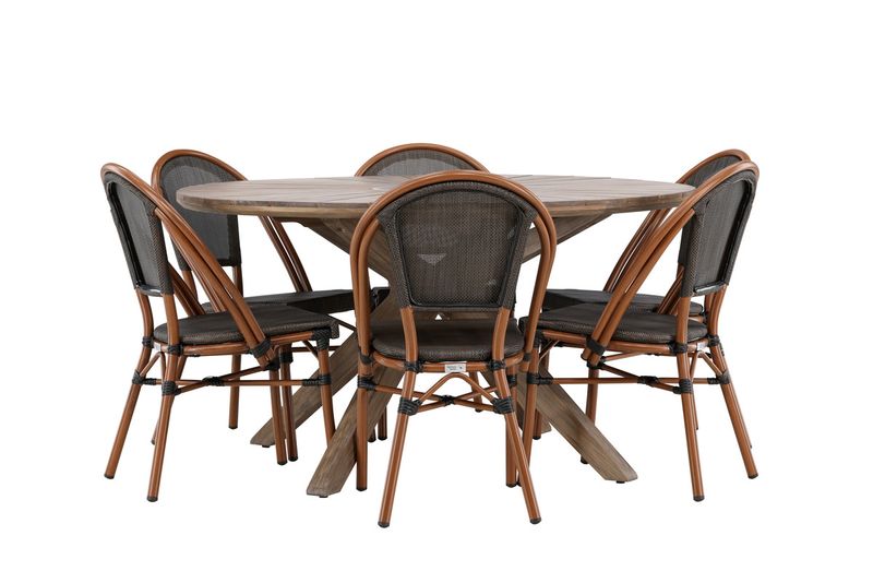 Venture Home Rosario & Guarda Runt Matbord ⌀140 Brun + 6 st Caféstolar Svart