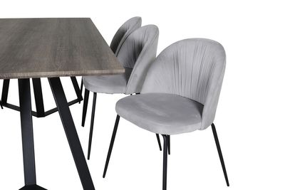 Venture Home Wrinkles & Marina 6 st Matstolar Grå + Rektangulärt Matbord 180 x 90 Natur