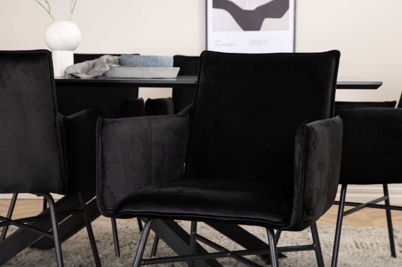 Venture Home Petra & Piazza 6 st Matstolar Svart + Rektangulärt Matbord 180 x 90 Svart