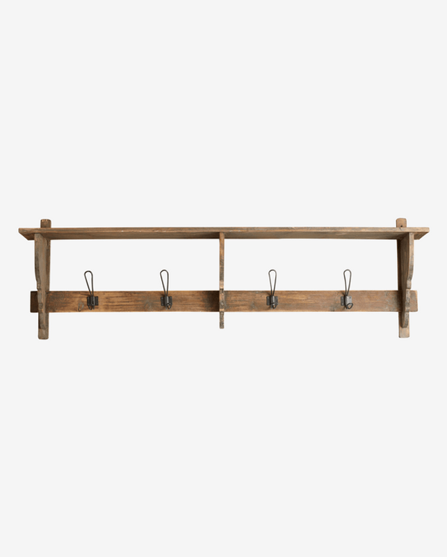 Nordal CARONU hylla, 4 krokar, återvunnet trä - natur