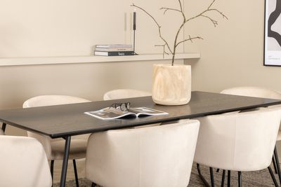 Venture Home Berit & Petra 6 st Matstolar Beige + Rektangulärt Matbord 190 x 90 Svart