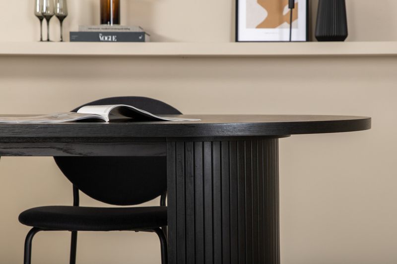 Venture Home Vault & Bianca 4 st Matstolar Svart + Ovalt Matbord 200 x 90 Svart