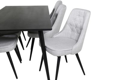 Venture Home Dipp & Velvet Deluxe Rektangulärt Matbord 180 x 90 Svart + 6 st Matstolar Grå