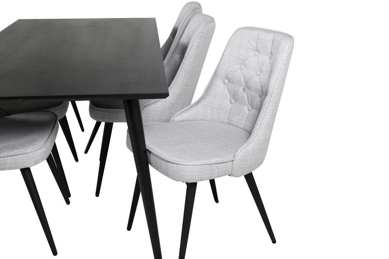 Venture Home Dipp & Velvet Deluxe Rektangulärt Matbord 180 x 90 Svart + 6 st Matstolar Grå