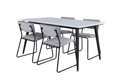 Venture Home Jimmy & Kenth Rektangulärt Matbord 150 x 90 Vit + 4 st Matstolar Grå