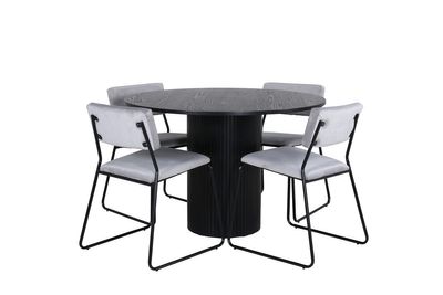 Venture Home Kenth & Bianca 4 st Matstolar Grå + Runt Matbord ⌀110 Svart