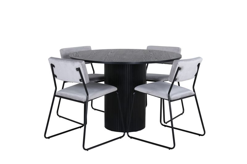 Venture Home Kenth & Bianca 4 st Matstolar Grå + Runt Matbord ⌀110 Svart