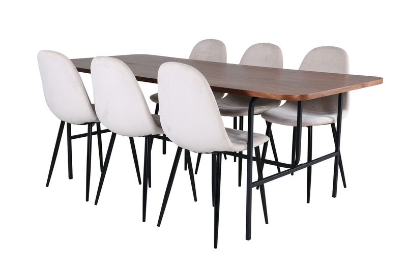 Venture Home Uno & Polar Rektangulärt Matbord 200 x 90 Natur + 6 st Matstolar Beige