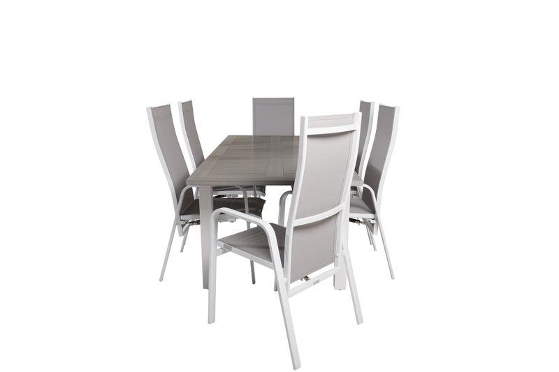 Venture Home Albany & Copacabana Rektangulärt Matbord 152 x 90 Vit + 6 st Reclinerstolar Grå