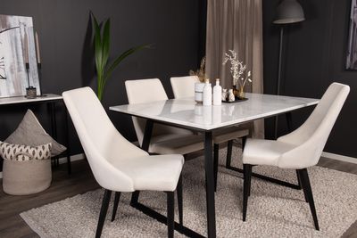 Venture Home Estelle & Leone Rektangulärt Matbord 140 x 90 Svart + 4 st Matstolar Beige