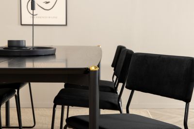 Venture Home Kenth & Pelle 6 st Matstolar Svart + Rektangulärt Matbord 190 x 90 Svart